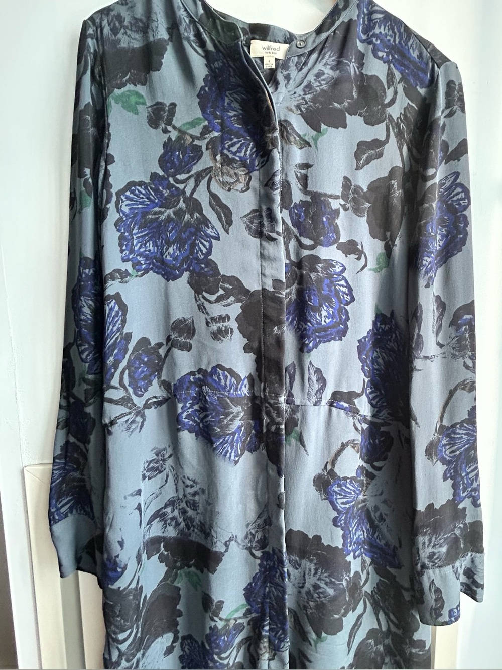 Wilfred Silk Blue Floral Print Long-Sleeve Women’s Dress
